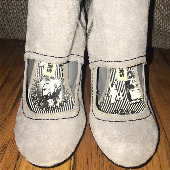 Harajuku Lovers Gwen Stefani Ankle Boots Open Cut Out Grey Gray Suede Leather 9 - Picture 7 of 16